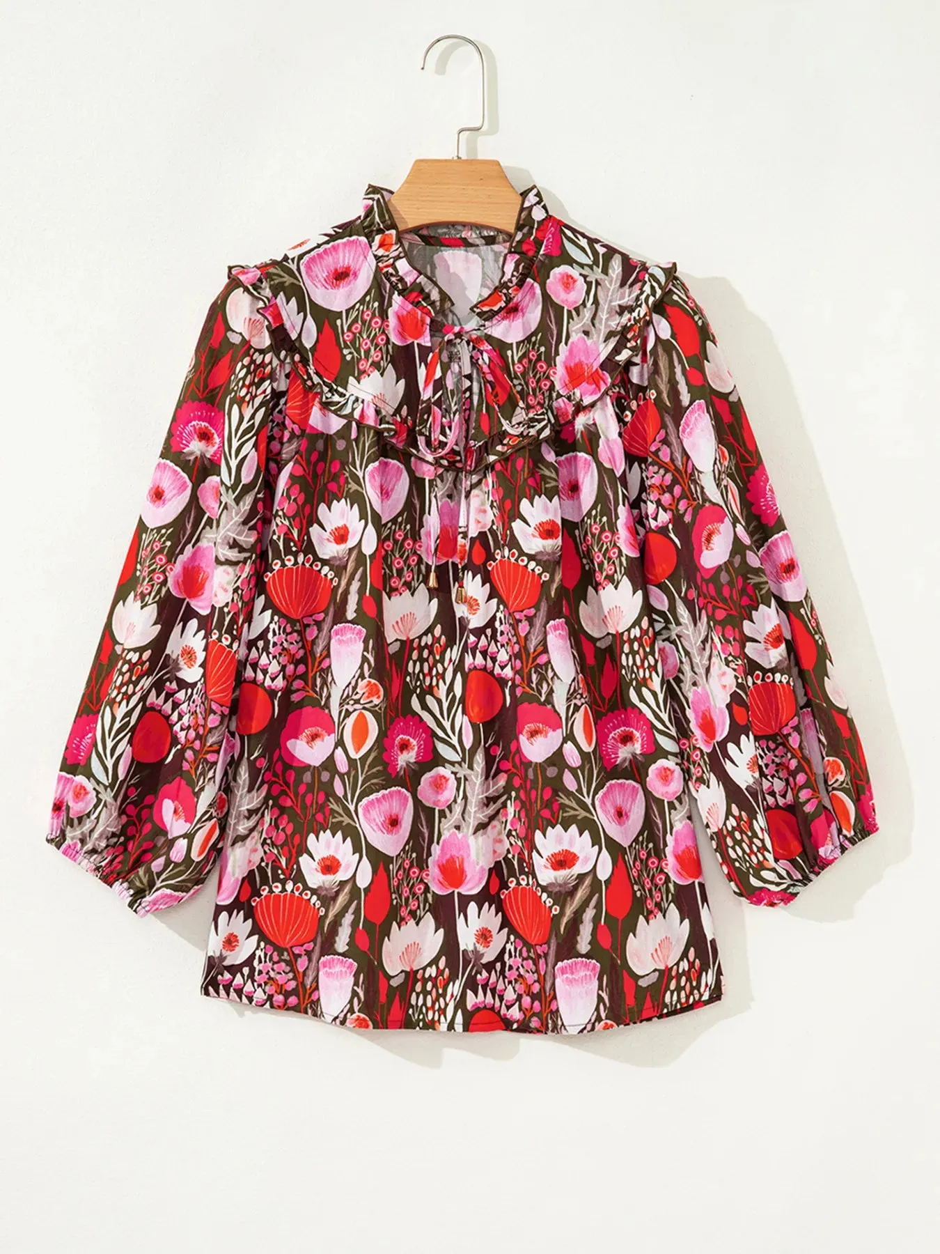 Floral Balloon Sleeve Tie Neck Blouse sold by Charming Charlie product image thumbnail 3
