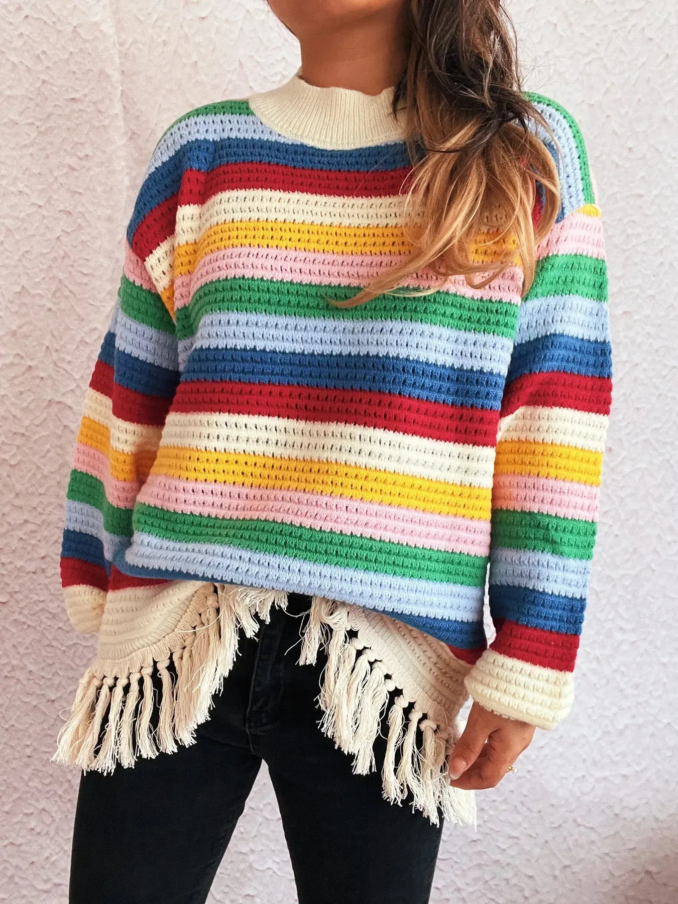 Tassel Rainbow Striped Long Sleeve Sweater sold by Charming Charlie product image thumbnail 5