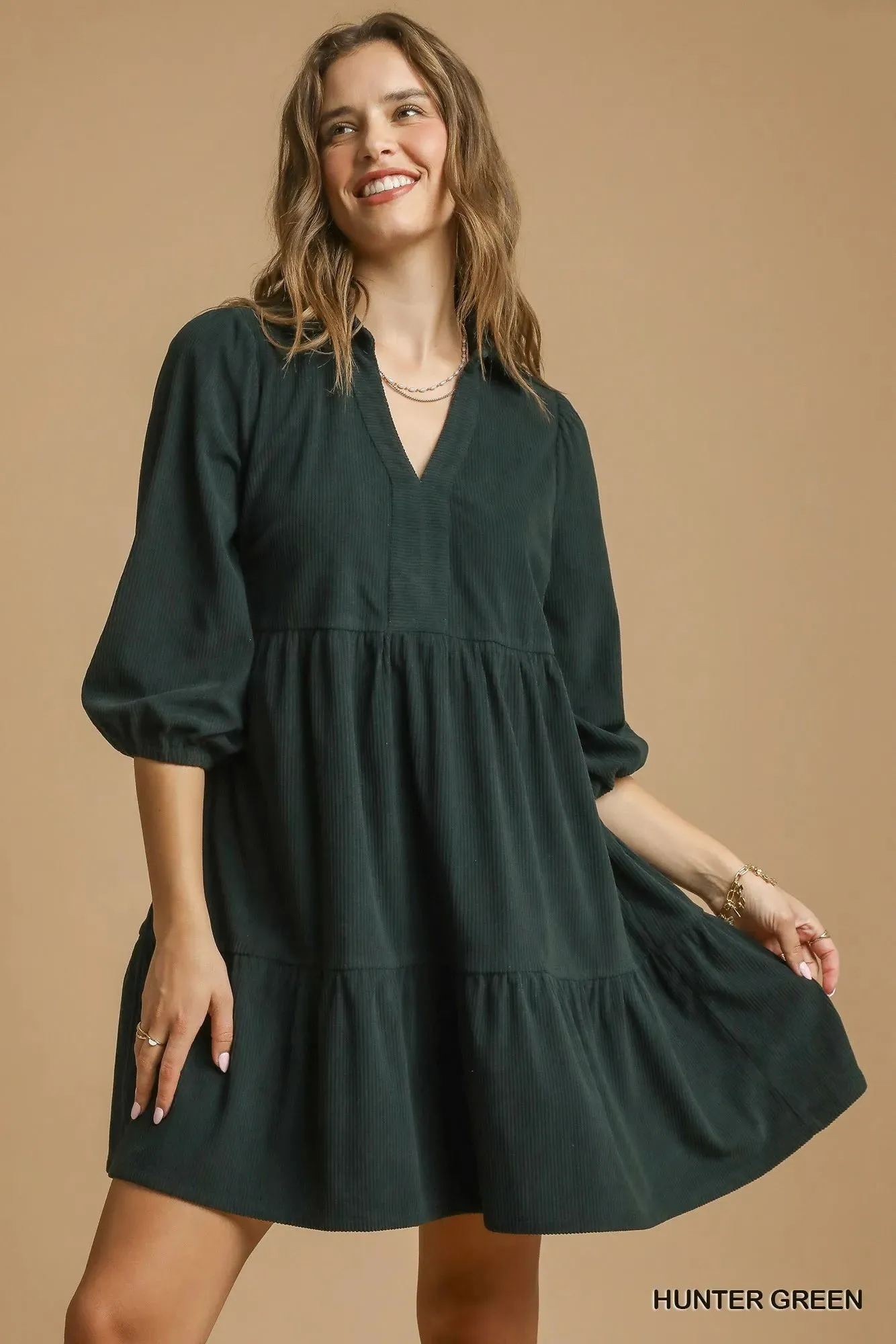 Umgee Tiered Johnny Collar Balloon Sleeve Dress sold by Charming Charlie product image thumbnail 2