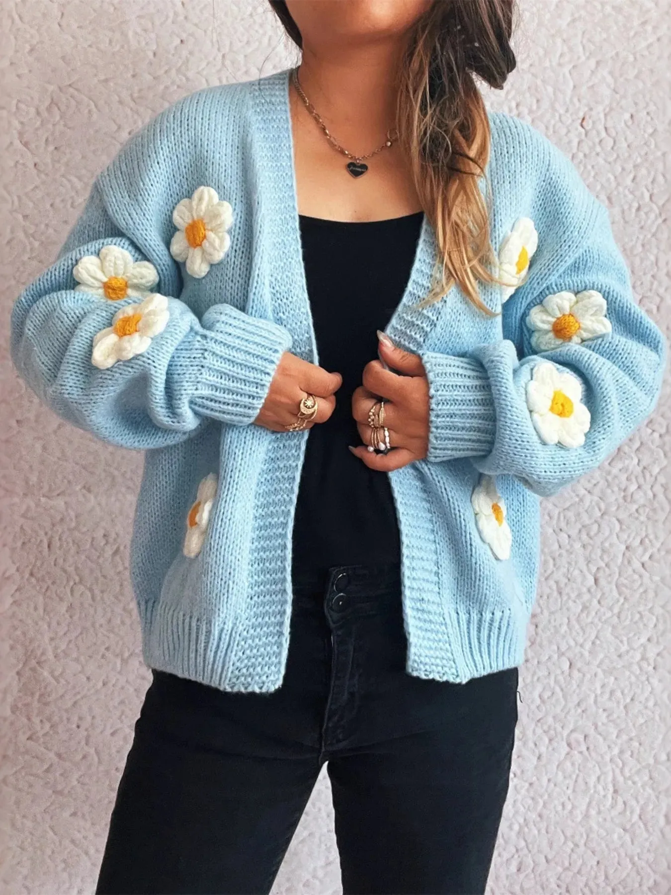 Flower Open Front Long Sleeve Cardigan sold by Charming Charlie product image thumbnail 2