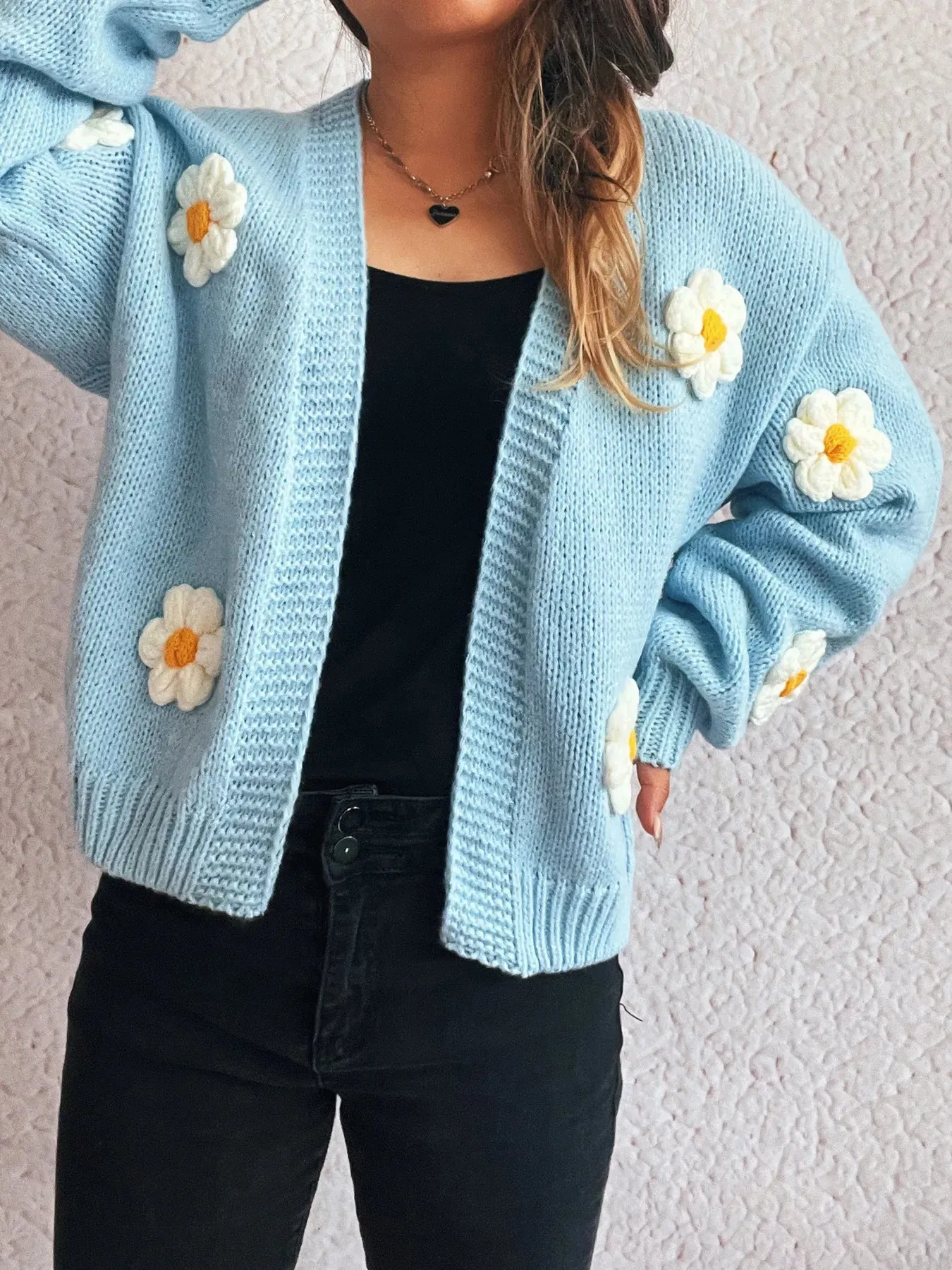 Flower Open Front Long Sleeve Cardigan sold by Charming Charlie product image thumbnail 3