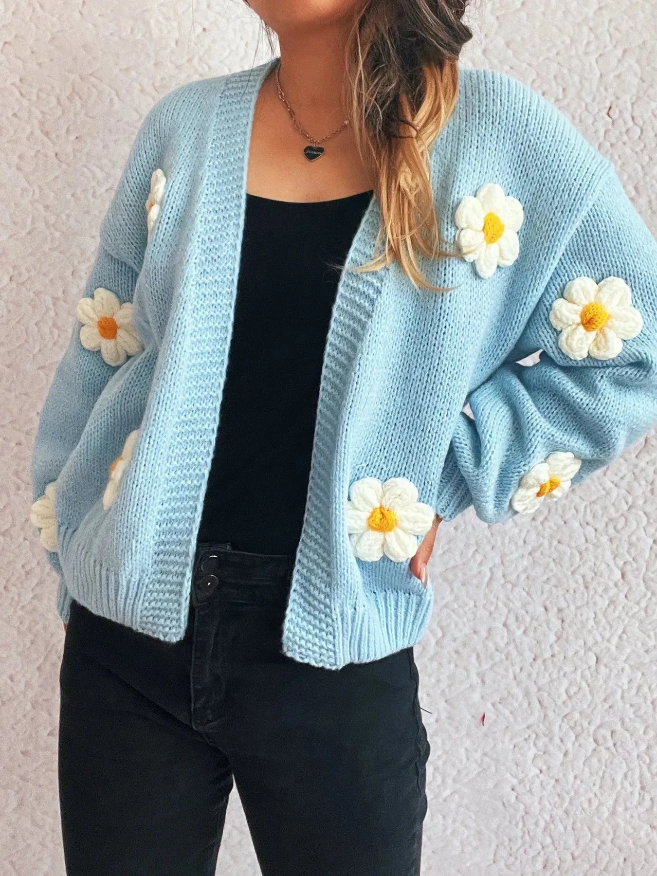 Flower Open Front Long Sleeve Cardigan sold by Charming Charlie product image thumbnail 4