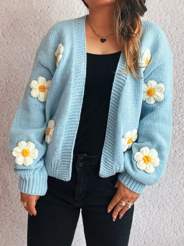 Flower Open Front Long Sleeve Cardigan sold by Charming Charlie