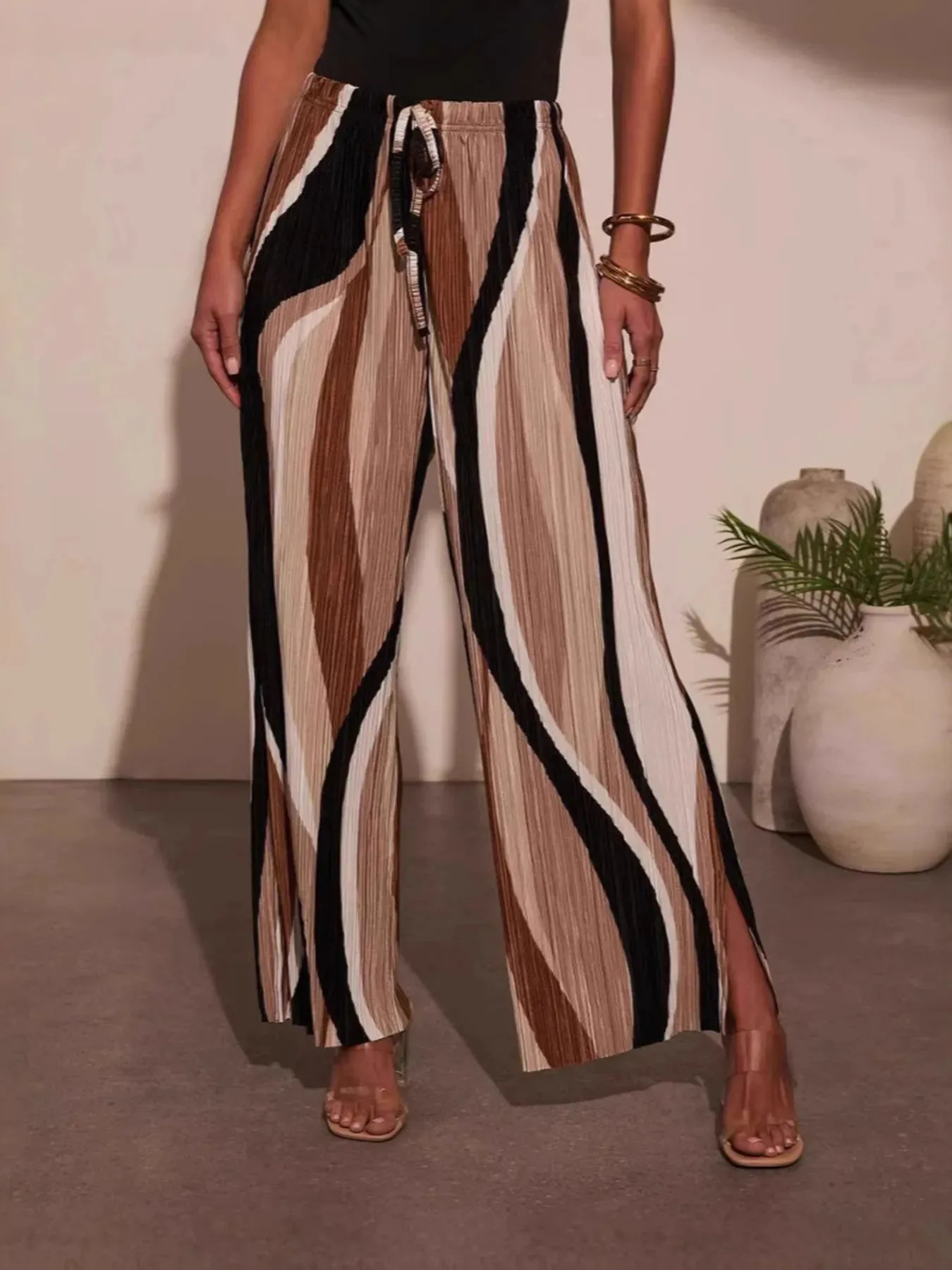 Drawstring Contrast Wide Leg Pants sold by Charming Charlie