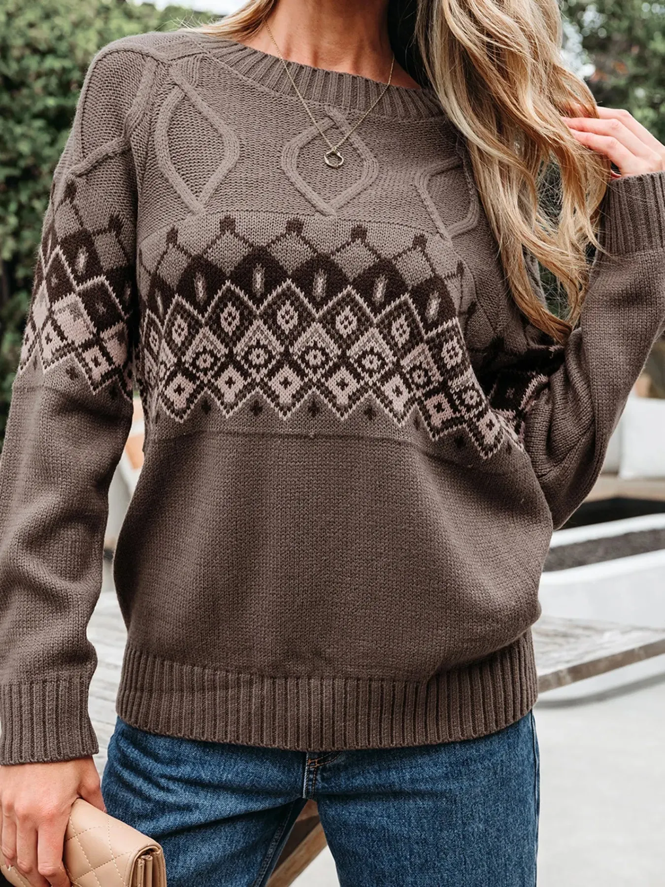 Geometric Round Neck Long Sleeve Sweater sold by Charming Charlie product image thumbnail 3