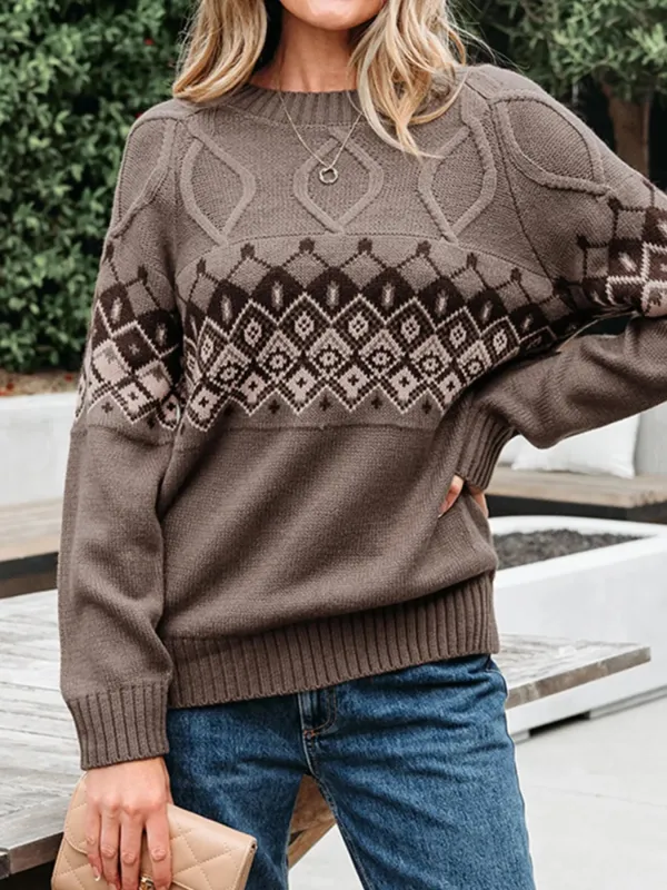 Geometric Round Neck Long Sleeve Sweater sold by Charming Charlie