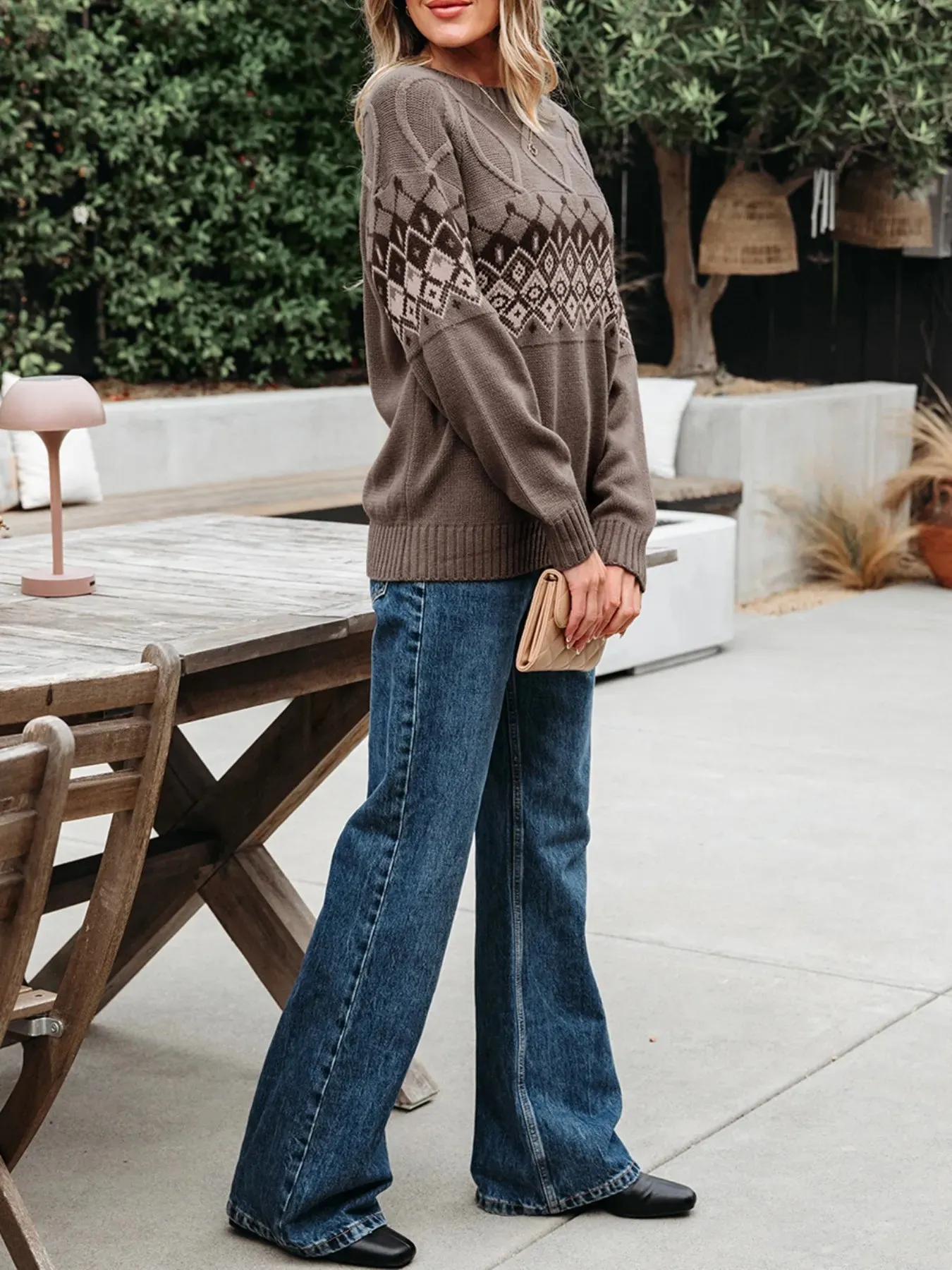 Geometric Round Neck Long Sleeve Sweater sold by Charming Charlie product image thumbnail 5