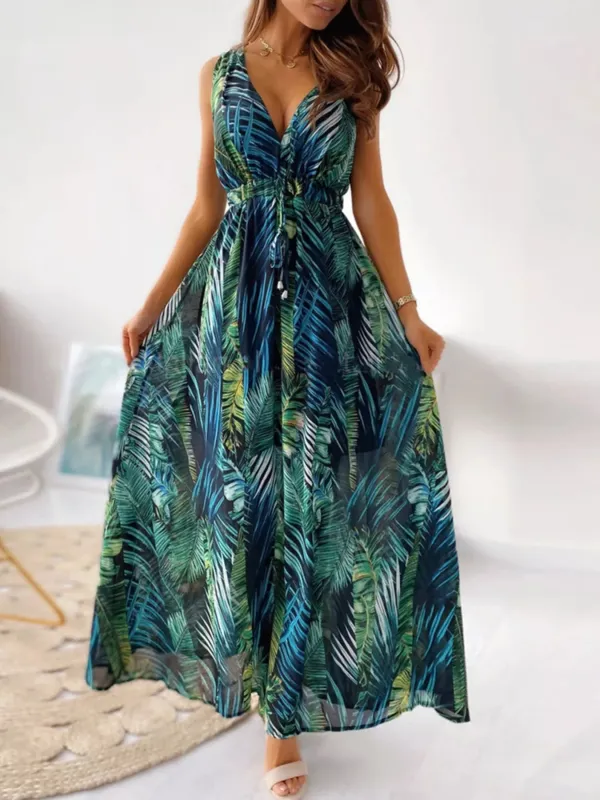 Leaf Print Sleeveless Maxi Dress sold by Charming Charlie