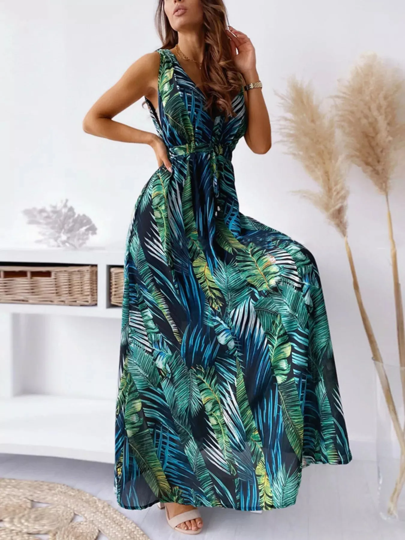 Leaf Print Sleeveless Maxi Dress sold by Charming Charlie product image thumbnail 5