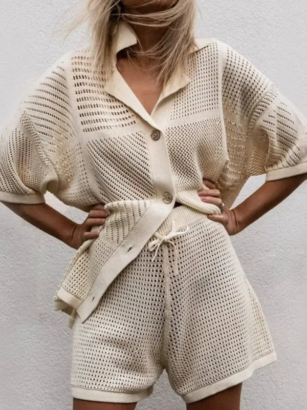 Crochet Button Up Top and Shorts Set sold by Charming Charlie