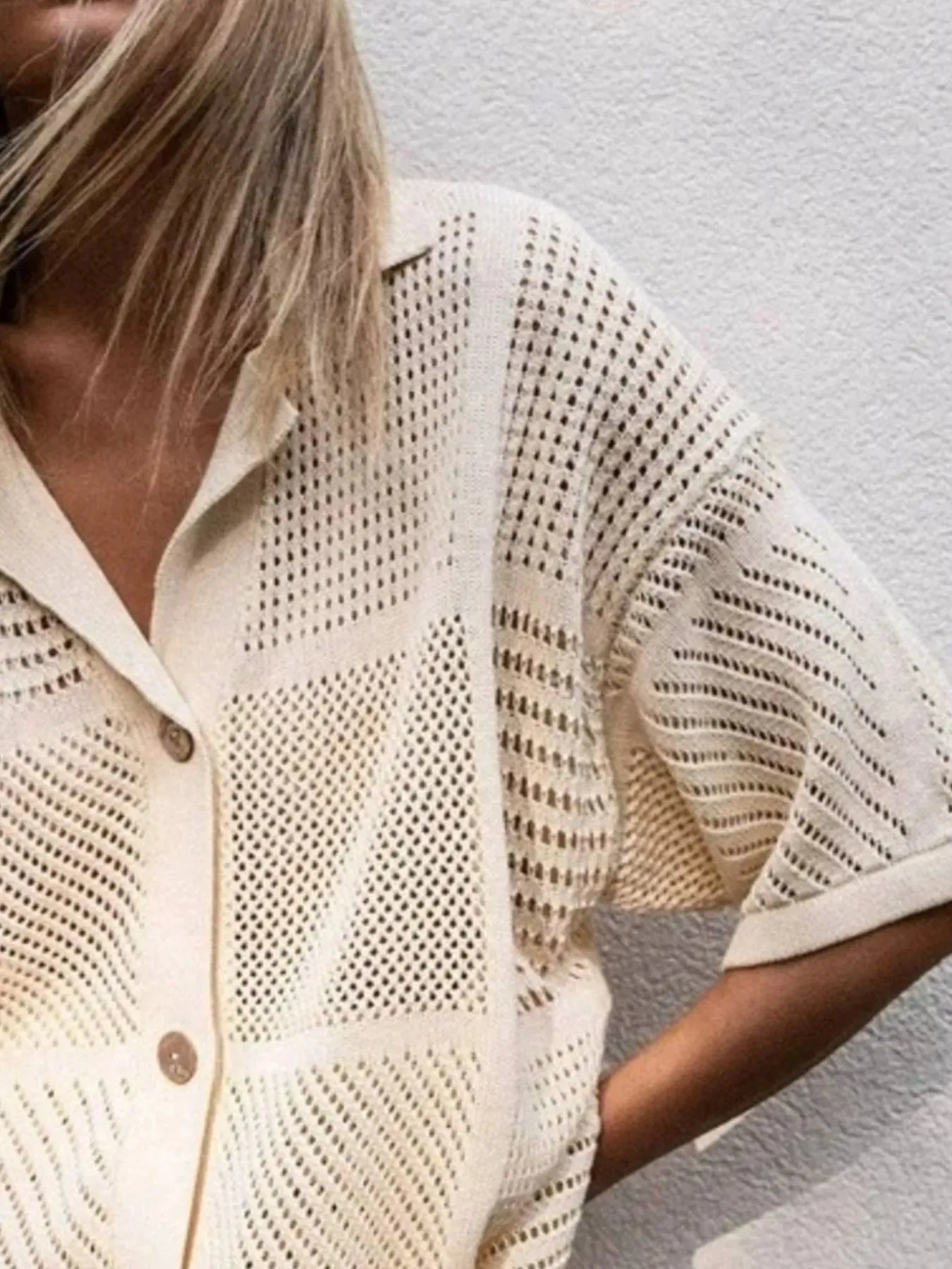 Crochet Button Up Top and Shorts Set sold by Charming Charlie product image thumbnail 2