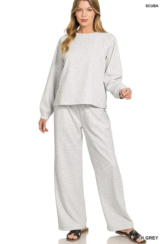 Zenana Scuba Crewneck Sweatshirt and Pants Set sold by Charming Charlie