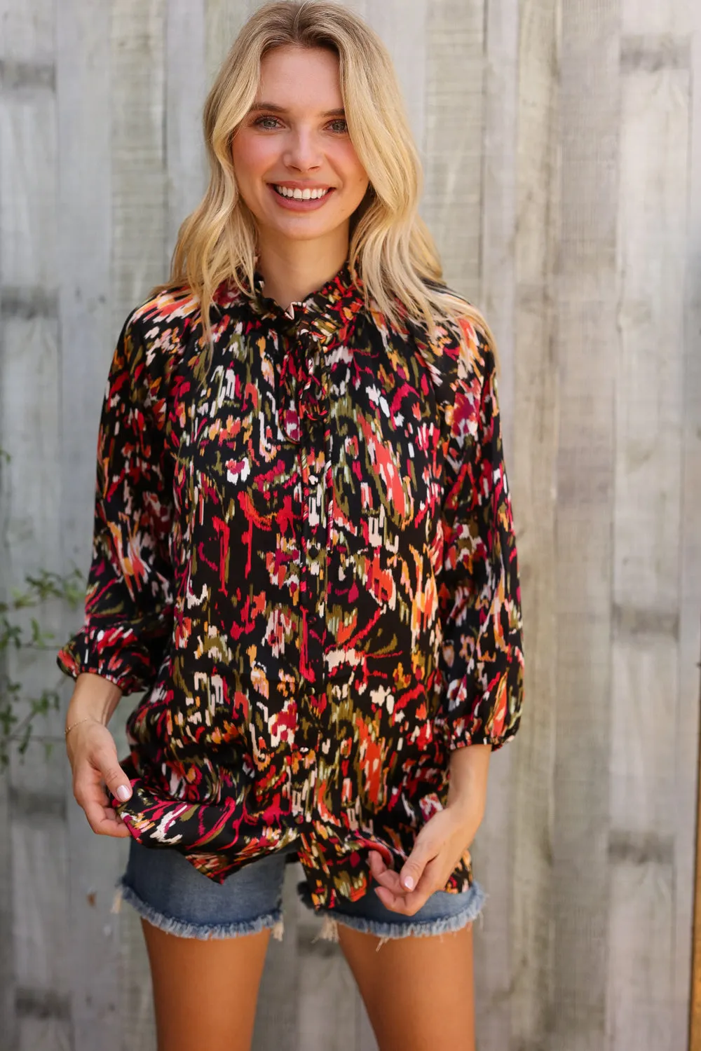 Evening Sunset Scribble Button Down Blouse sold by Charming Charlie