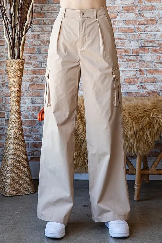 Busy Mornings Taupe Cargo Wide Leg Trousers sold by Charming Charlie