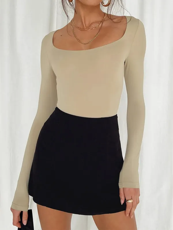 Long Sleeve Scoop Neck Fitted T-Shirt sold by Charming Charlie