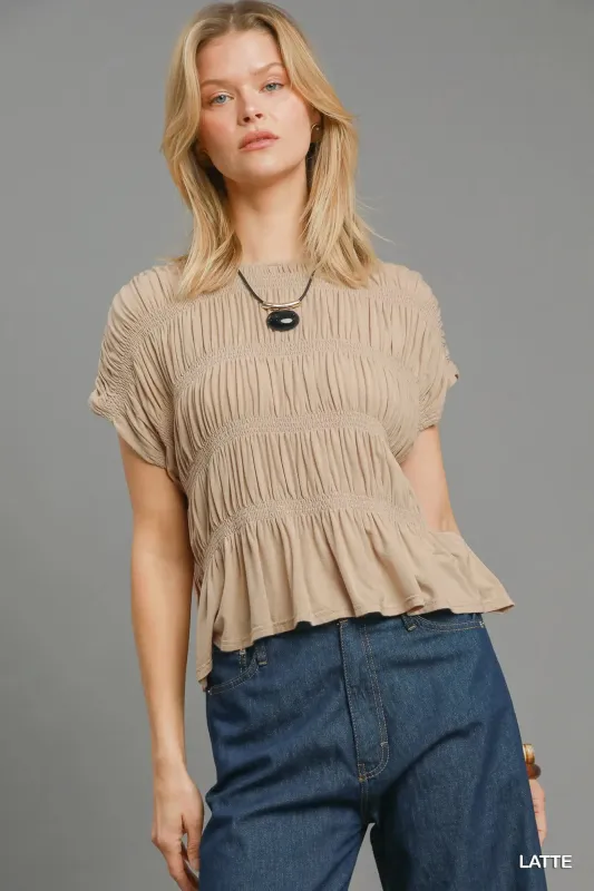Umgee Short Sleeve Knit Smocked Top sold by Charming Charlie