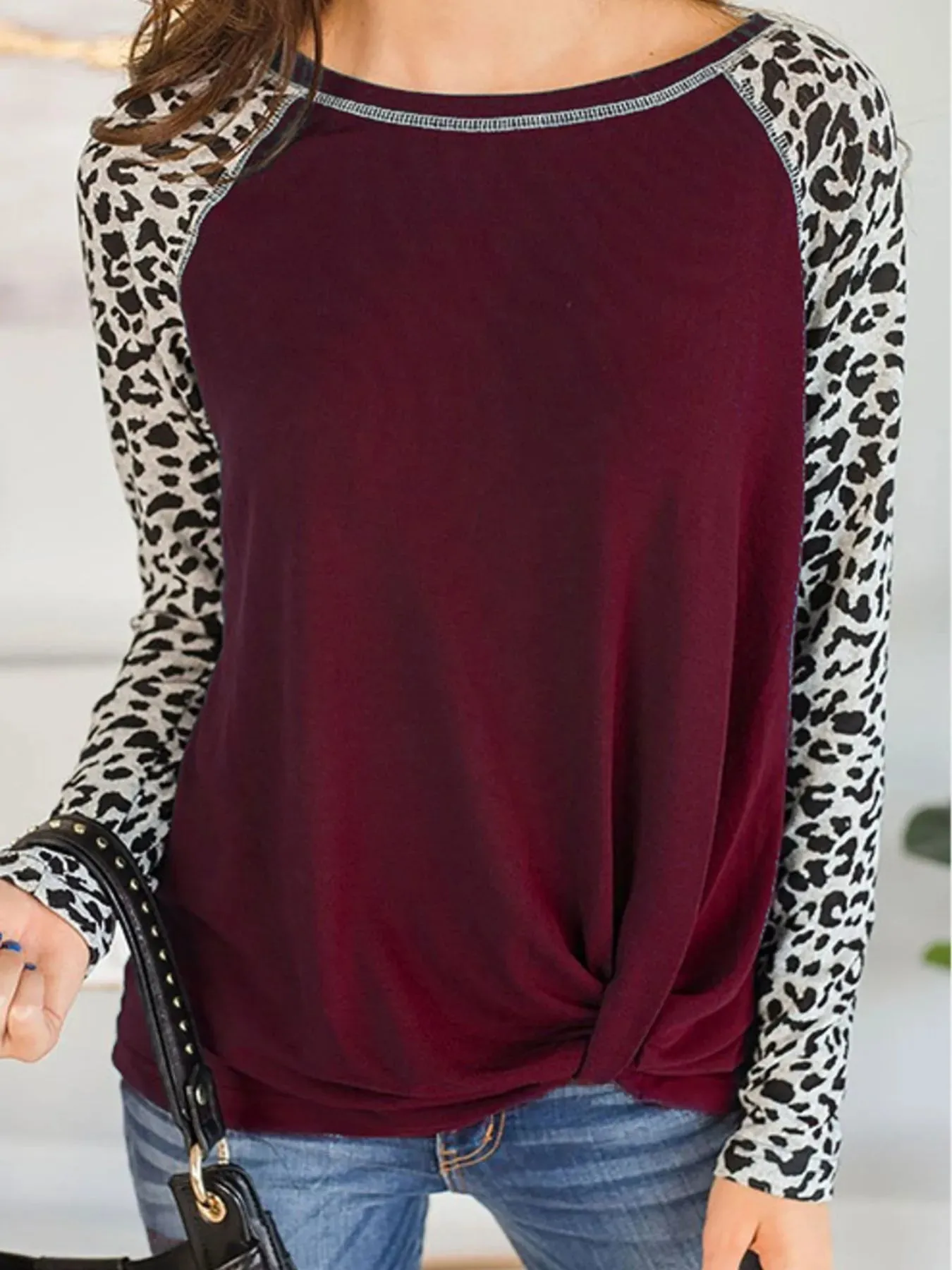 Leopard Print Raglan Sleeve Twist Hem T-Shirt sold by Charming Charlie product image thumbnail 4
