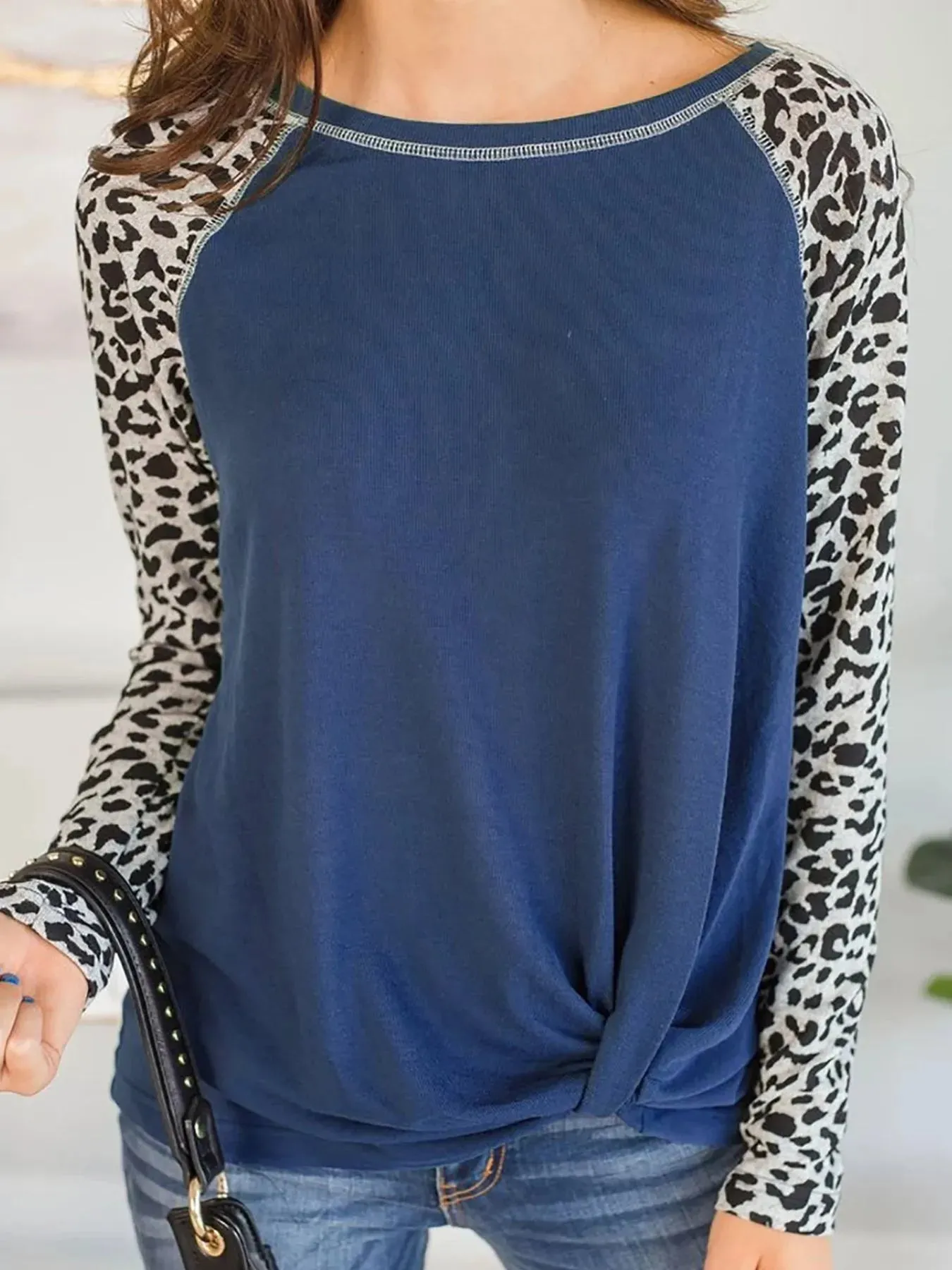 Leopard Print Raglan Sleeve Twist Hem T-Shirt sold by Charming Charlie product image thumbnail 3