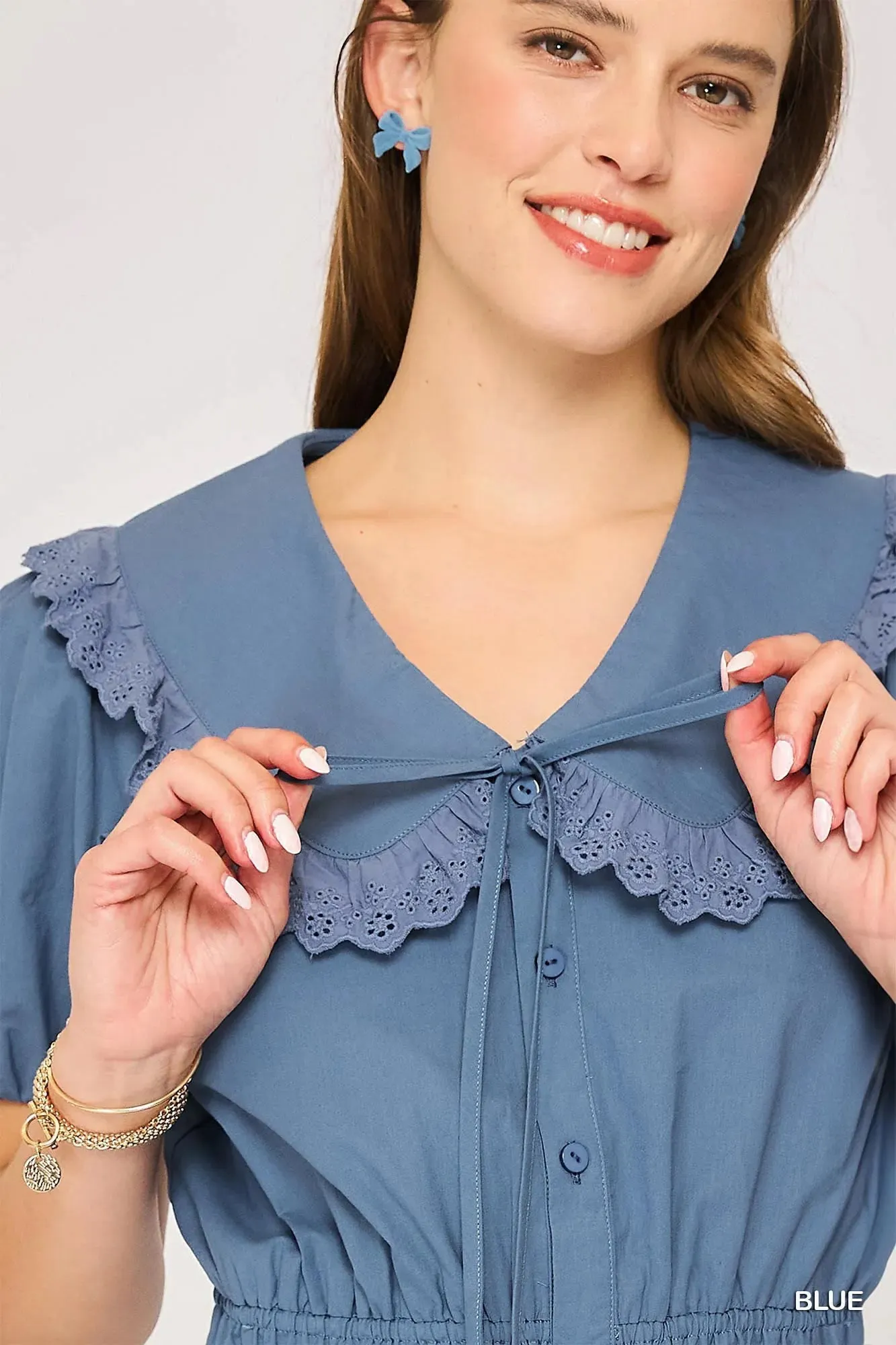 Umgee Collared Short Sleeve Button Down Romper sold by Charming Charlie product image thumbnail 5