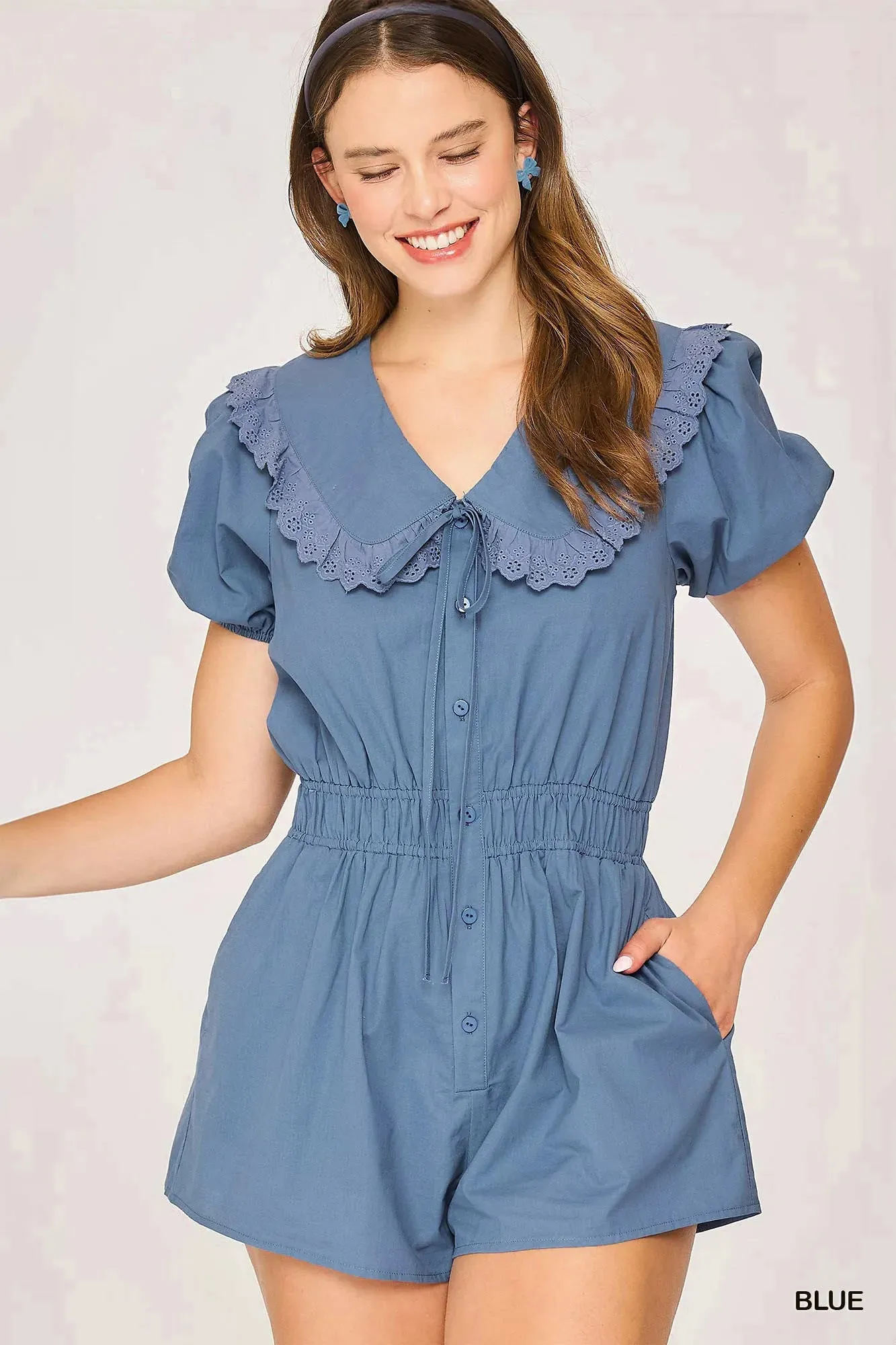 Umgee Collared Short Sleeve Button Down Romper sold by Charming Charlie