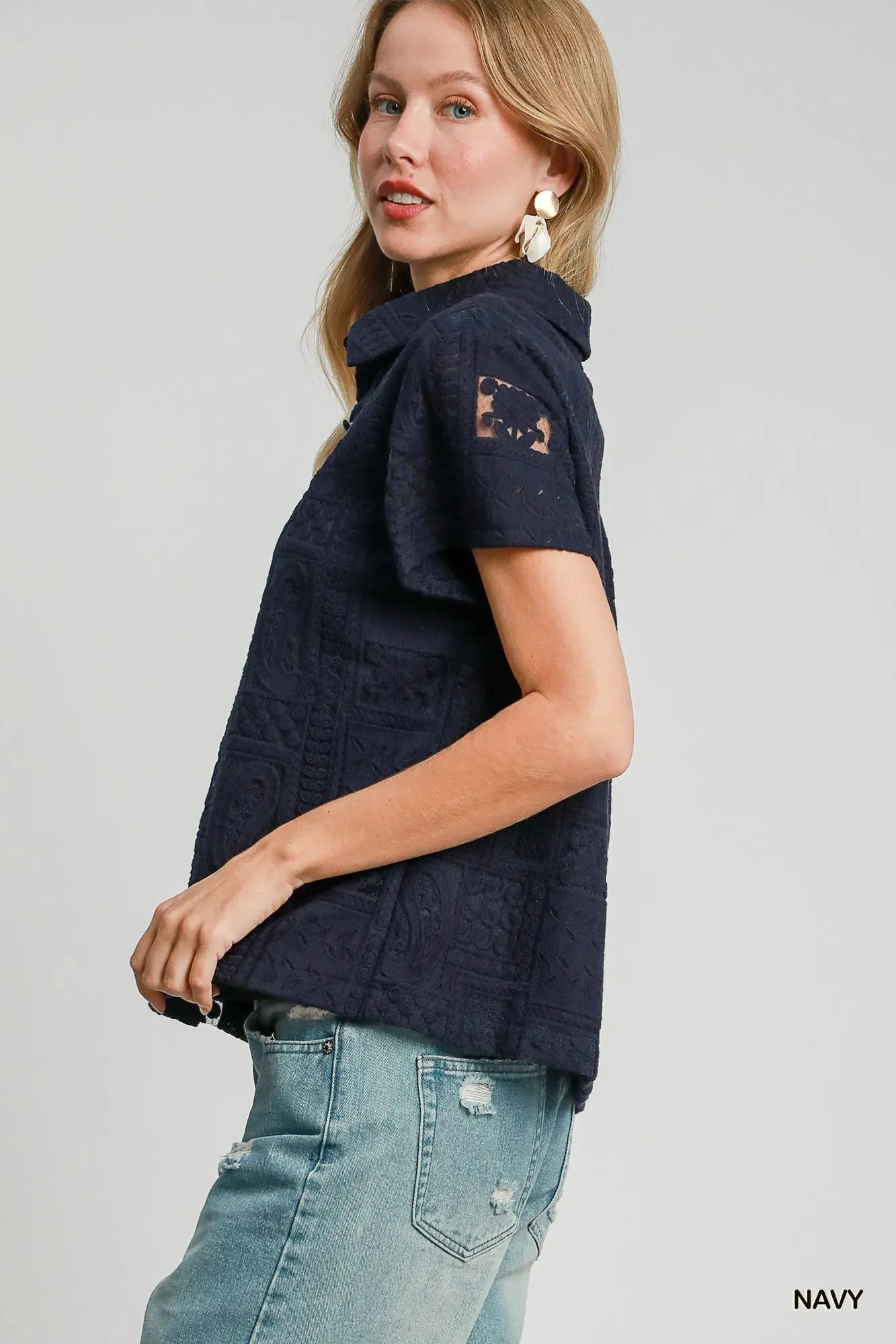 Umgee Patch Lace Short Sleeve Button Down Shirt sold by Charming Charlie product image thumbnail 4