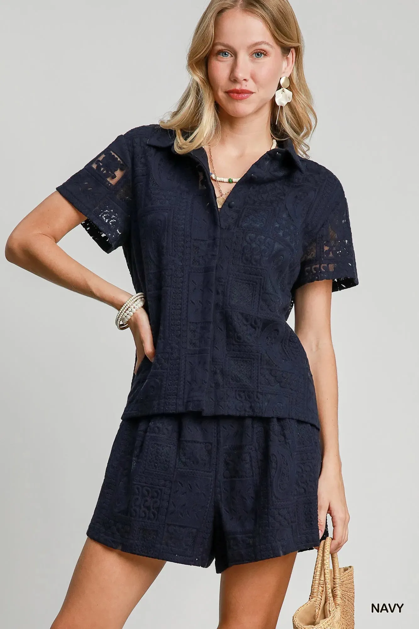 Umgee Patch Lace Short Sleeve Button Down Shirt sold by Charming Charlie product image thumbnail 5
