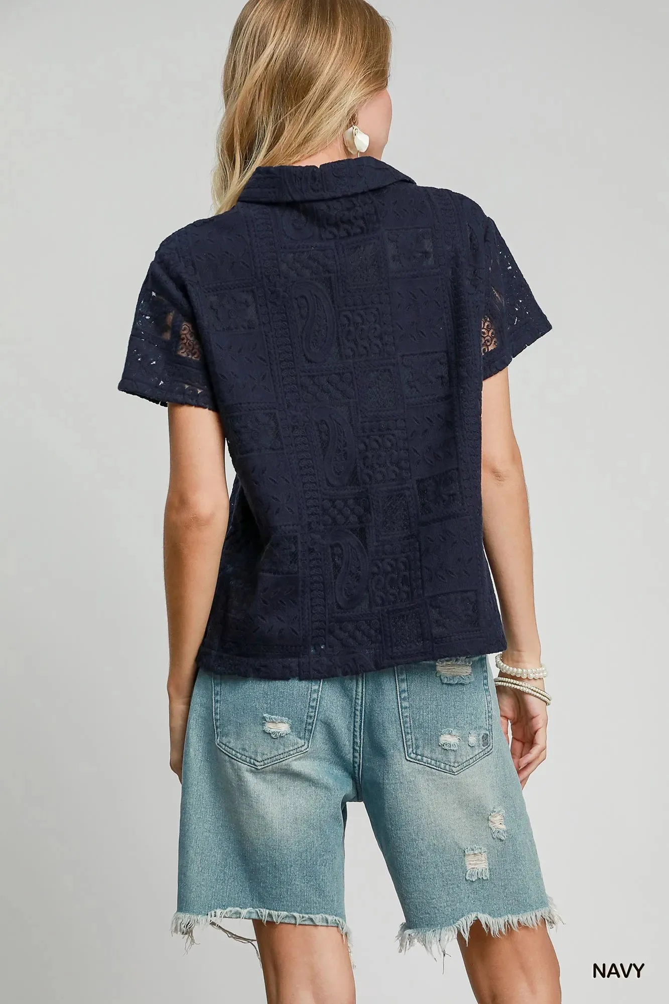 Umgee Patch Lace Short Sleeve Button Down Shirt sold by Charming Charlie product image thumbnail 3
