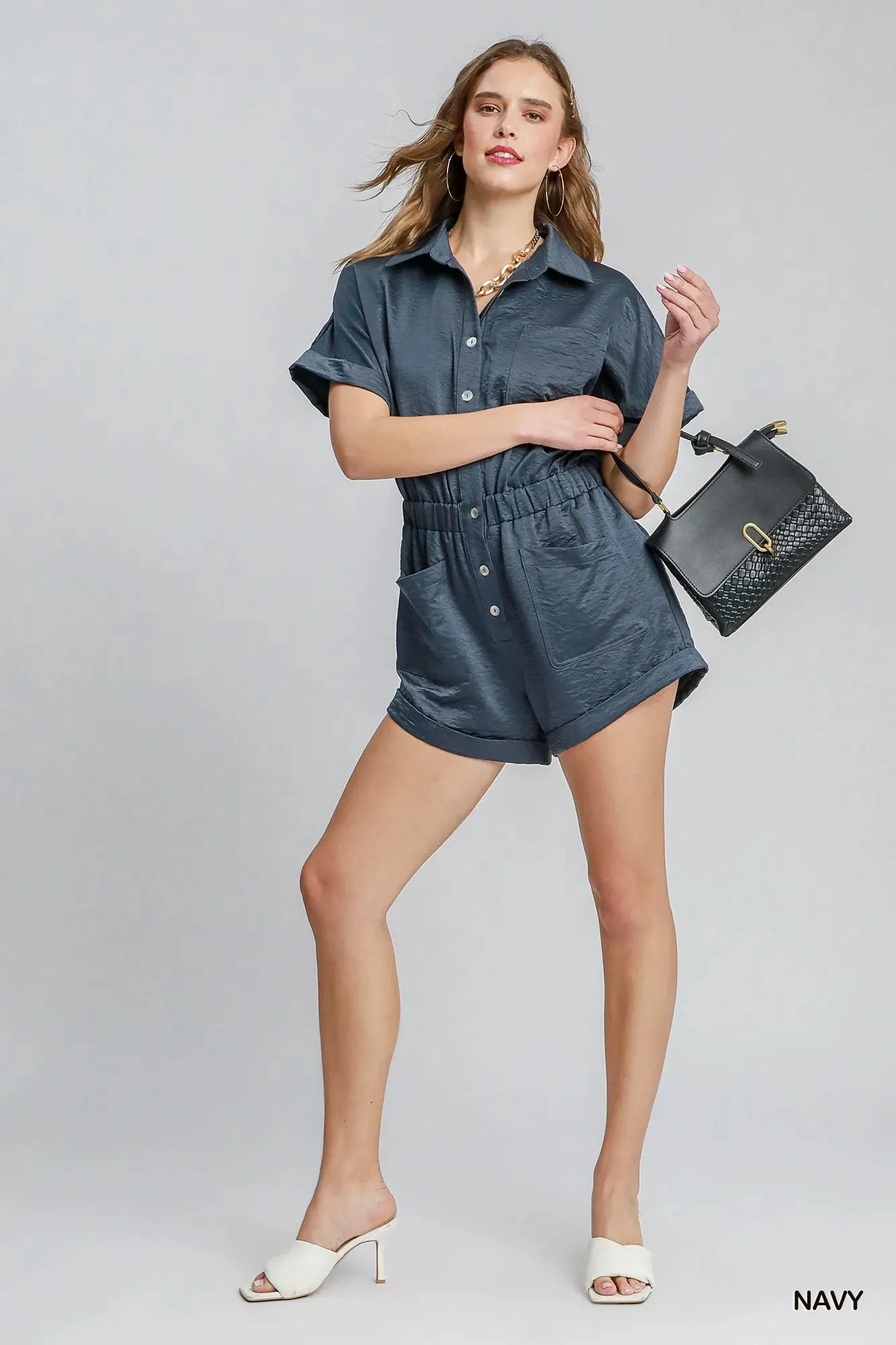 Umgee Button Down Charmeuse Romper sold by Charming Charlie product image thumbnail 4