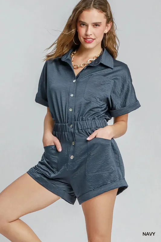 Umgee Button Down Charmeuse Romper sold by Charming Charlie