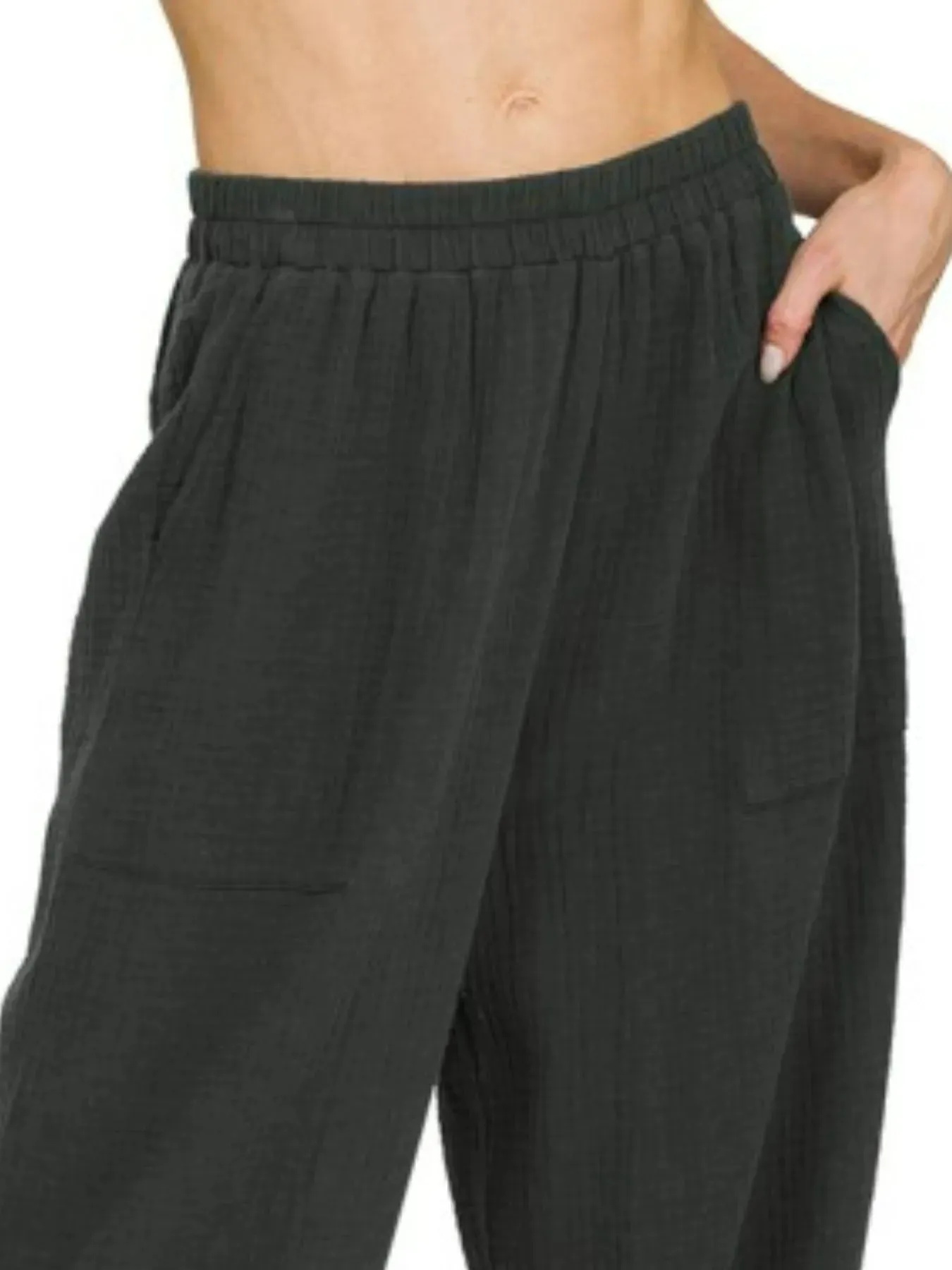 Zenana Double Gauze Elastic Band Pants sold by Charming Charlie product image thumbnail 2