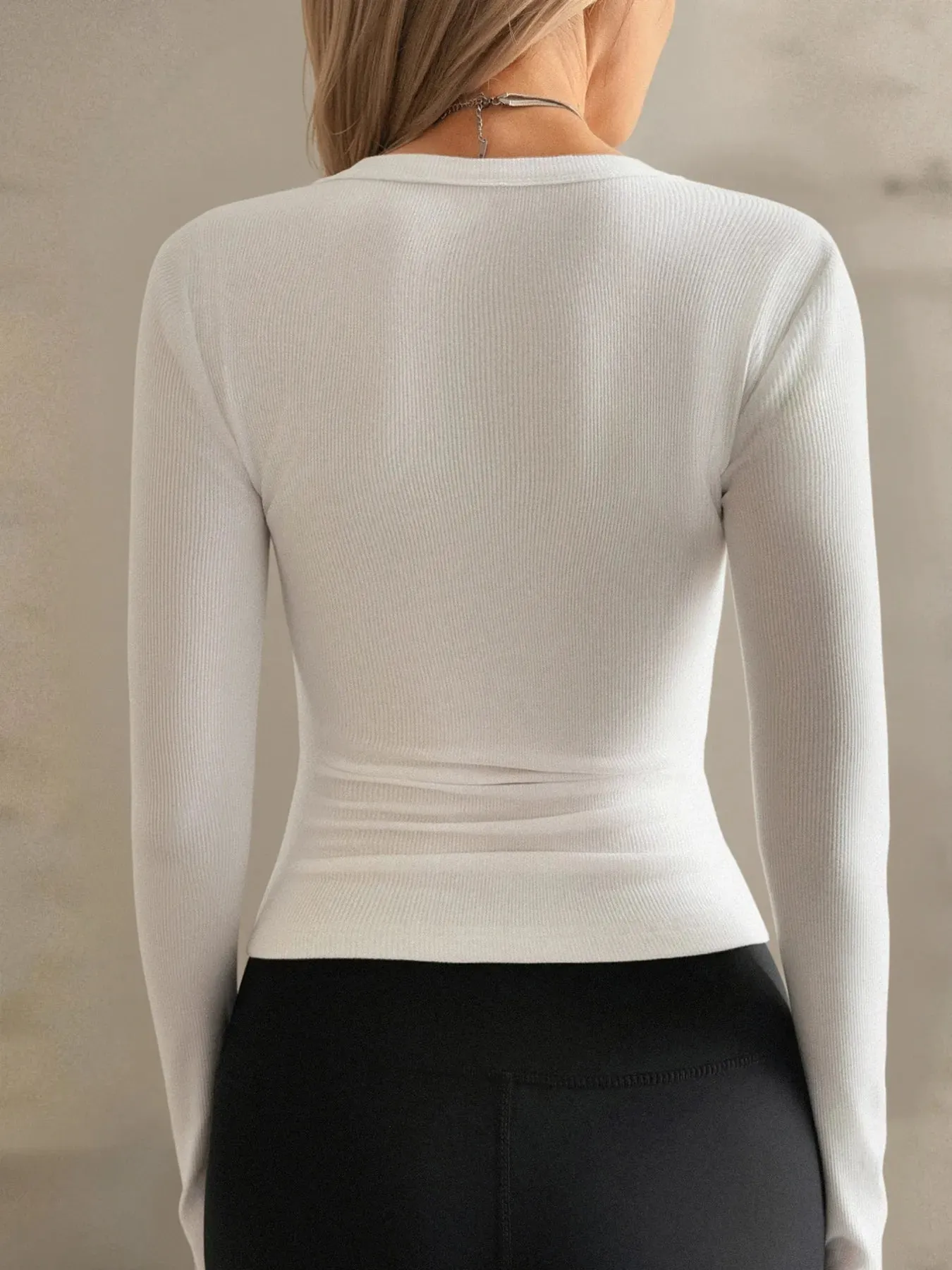 Ribbed V-Neck Long Sleeve T-Shirt sold by Charming Charlie product image thumbnail 3