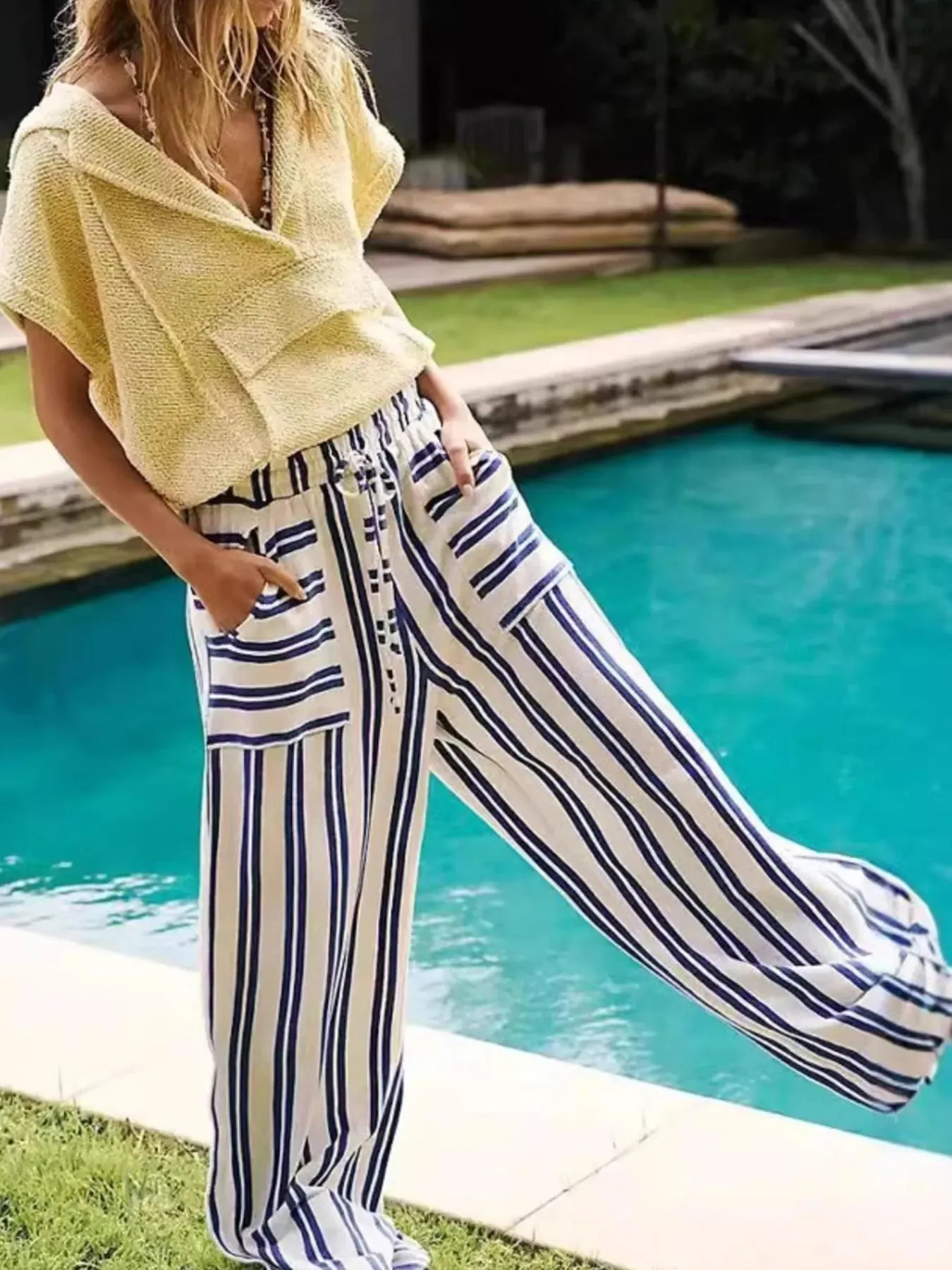 Striped Wide-Leg Drawstring Pants sold by Charming Charlie product image thumbnail 2