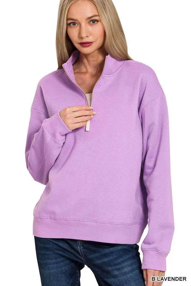 Zenana Fleece Half Zip Sweatshirt sold by Charming Charlie product image thumbnail 2