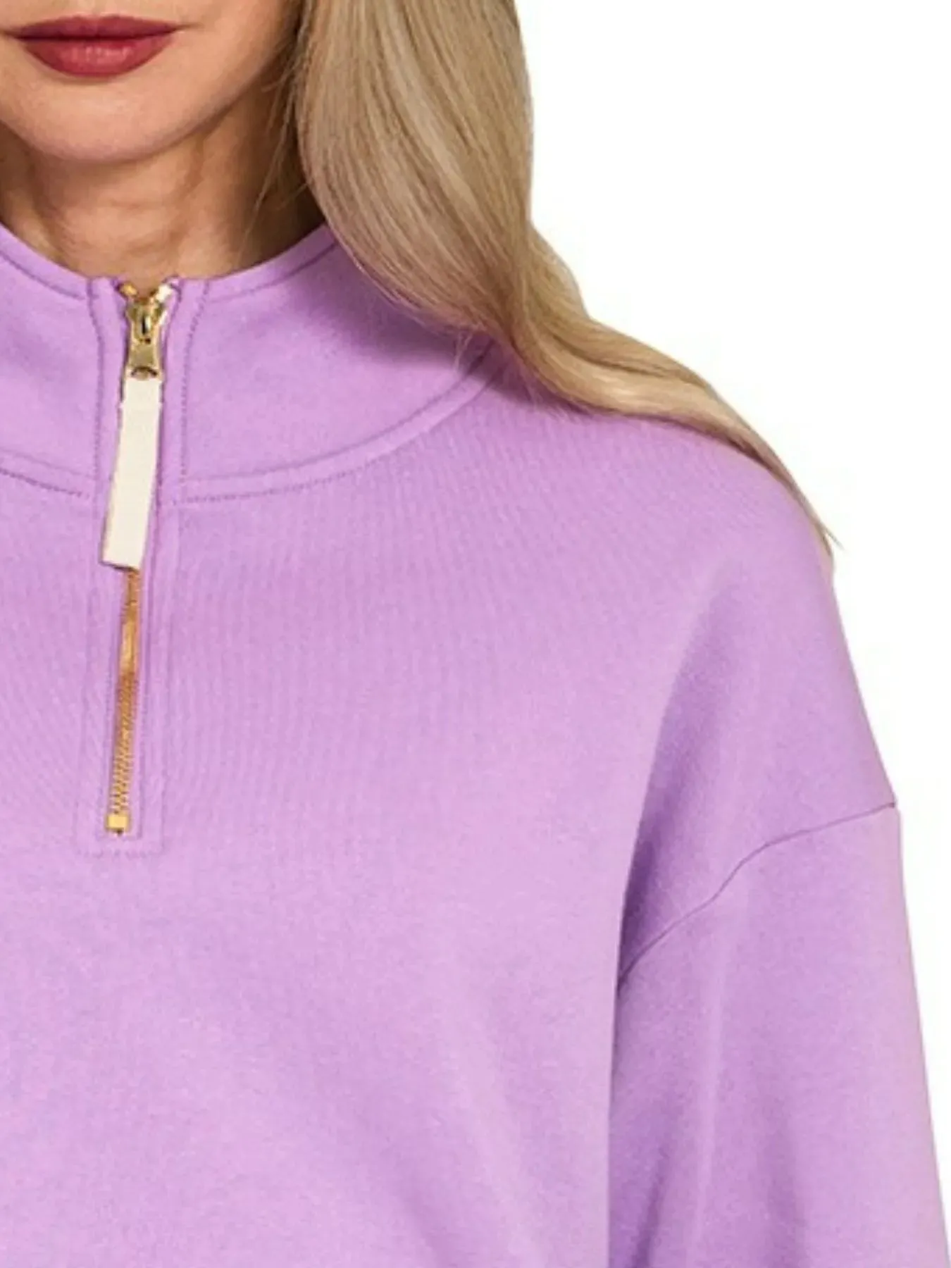 Zenana Fleece Half Zip Sweatshirt sold by Charming Charlie product image thumbnail 3