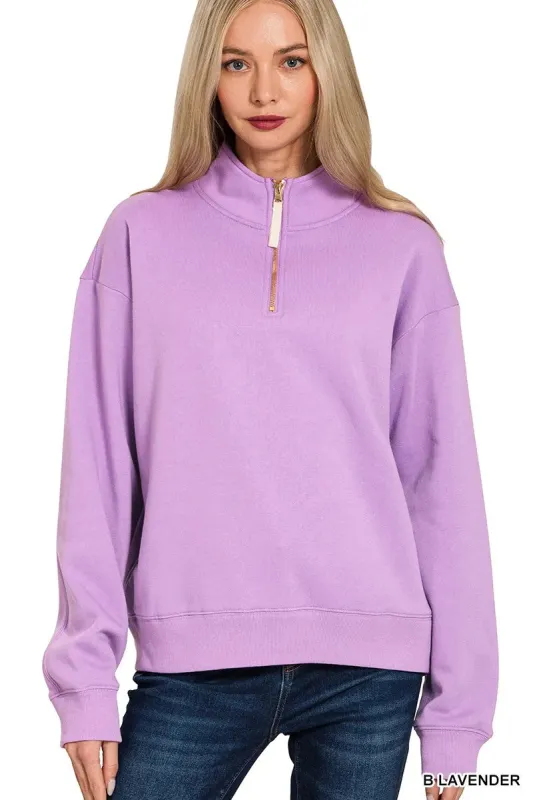 Zenana Fleece Half Zip Sweatshirt sold by Charming Charlie