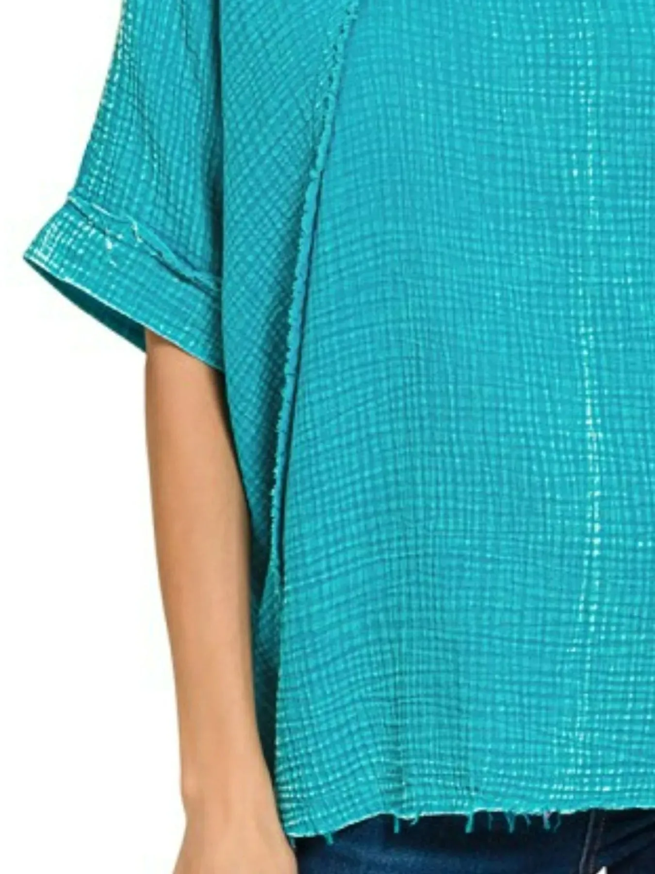 Zenana Washed Double Gauze Exposed Seam Short Sleeve Top sold by Charming Charlie product image thumbnail 3
