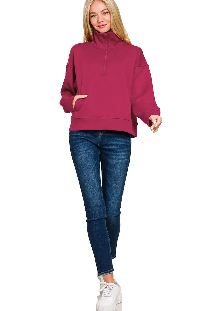 Zenana Scuba Half Zip Sweatshirt with Pockets sold by Charming Charlie product image thumbnail 4