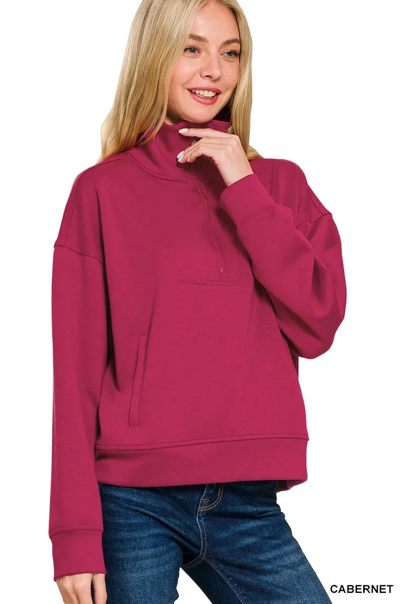 Zenana Scuba Half Zip Sweatshirt with Pockets sold by Charming Charlie product image thumbnail 2