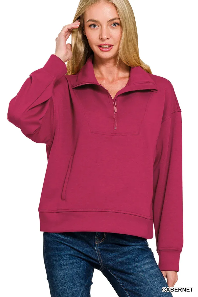Zenana Scuba Half Zip Sweatshirt with Pockets sold by Charming Charlie product image thumbnail 3
