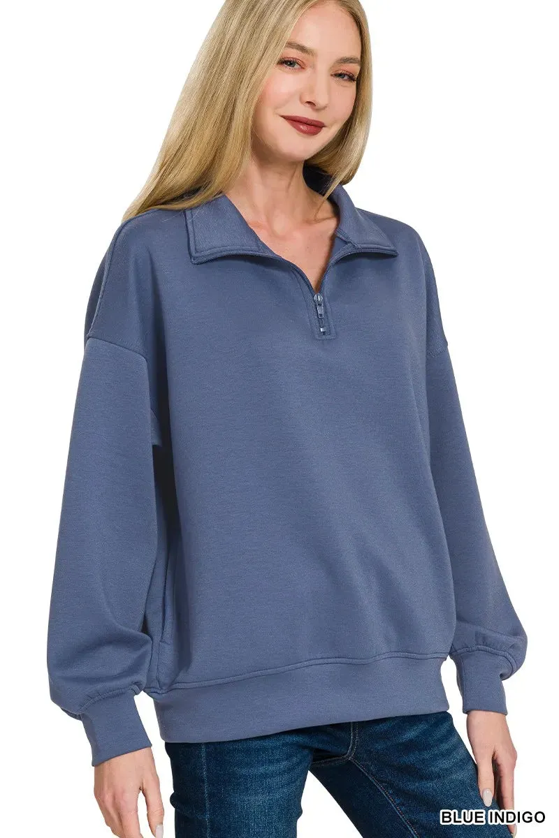 Zenana Scuba Quarter-Zip Sweatshirt sold by Charming Charlie