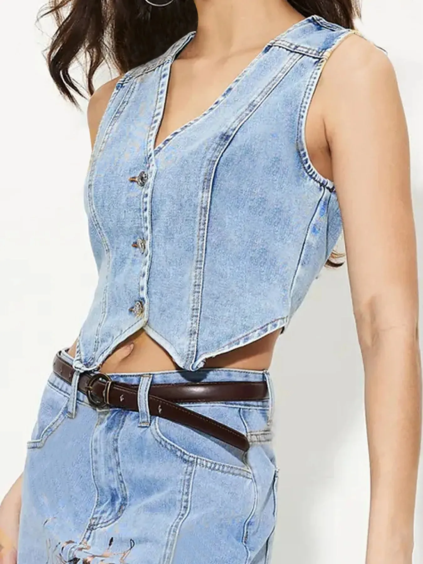 Button-Up Sleeveless Denim Vest sold by Charming Charlie product image thumbnail 4