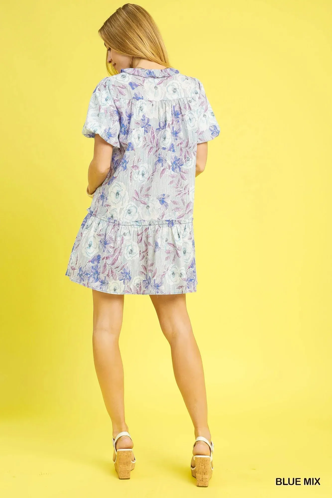 Umgee Floral Ruffled Puff Sleeve Mini Dress sold by Charming Charlie product image thumbnail 4