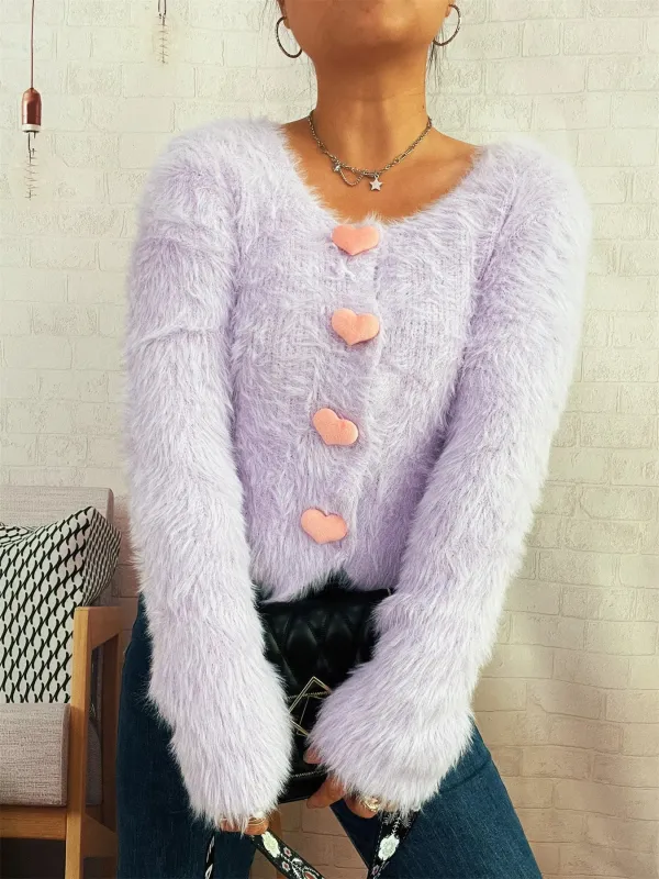 Fuzzy Heart Shape Button-Up Cardigan sold by Charming Charlie