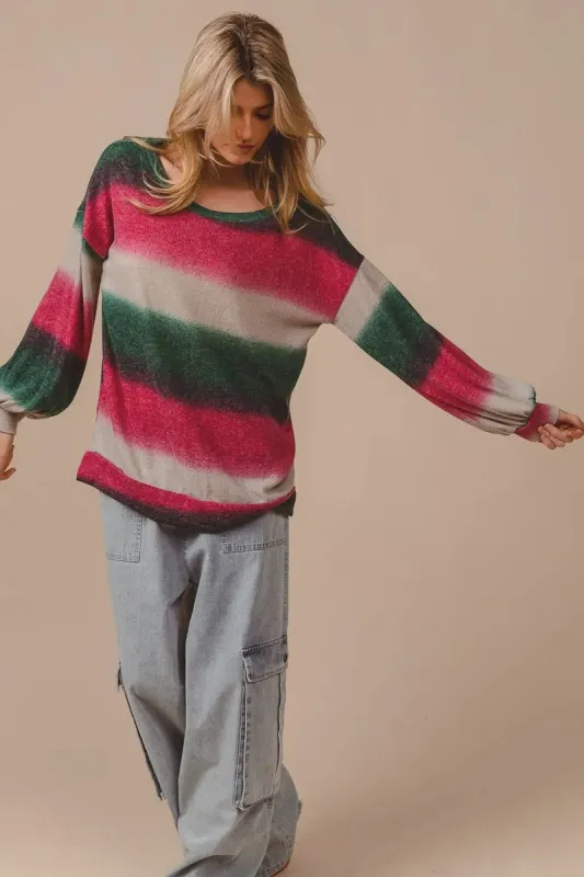 BiBi Striped Gradation Print Knit Top sold by Charming Charlie