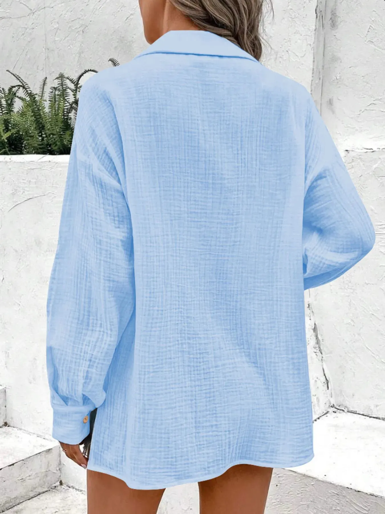 Texture Button Down Side Slit Long Sleeve Shirt sold by Charming Charlie product image thumbnail 3