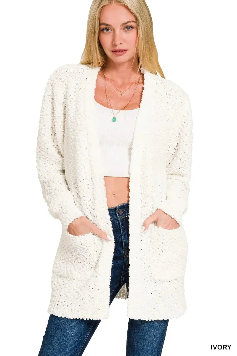 Zenana Long Sleeve Popcorn Sweater Cardigan with Pockets sold by Charming Charlie