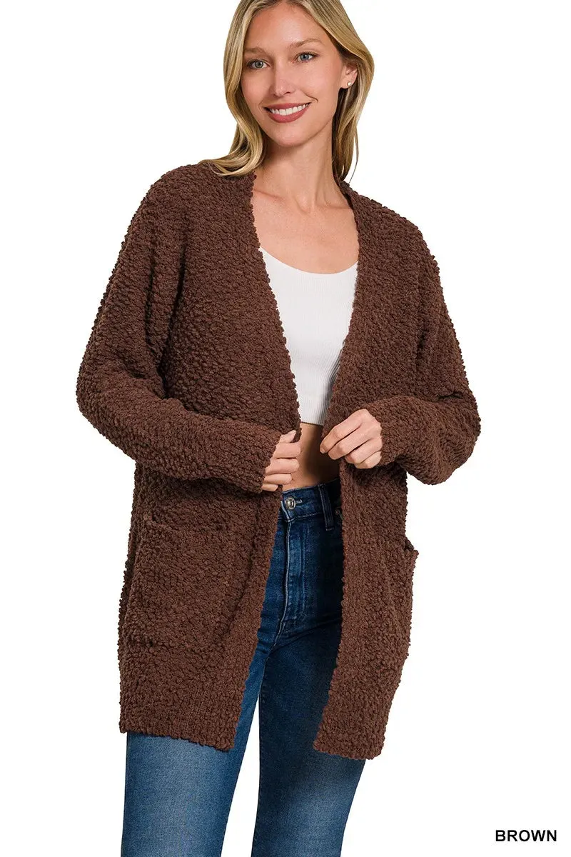 Zenana Long Sleeve Popcorn Sweater Cardigan with Pockets sold by Charming Charlie