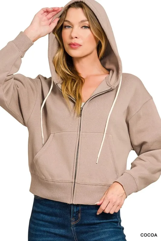 Zenana Fleece Cropped Zip-up Hoodie with Pockets sold by Charming Charlie