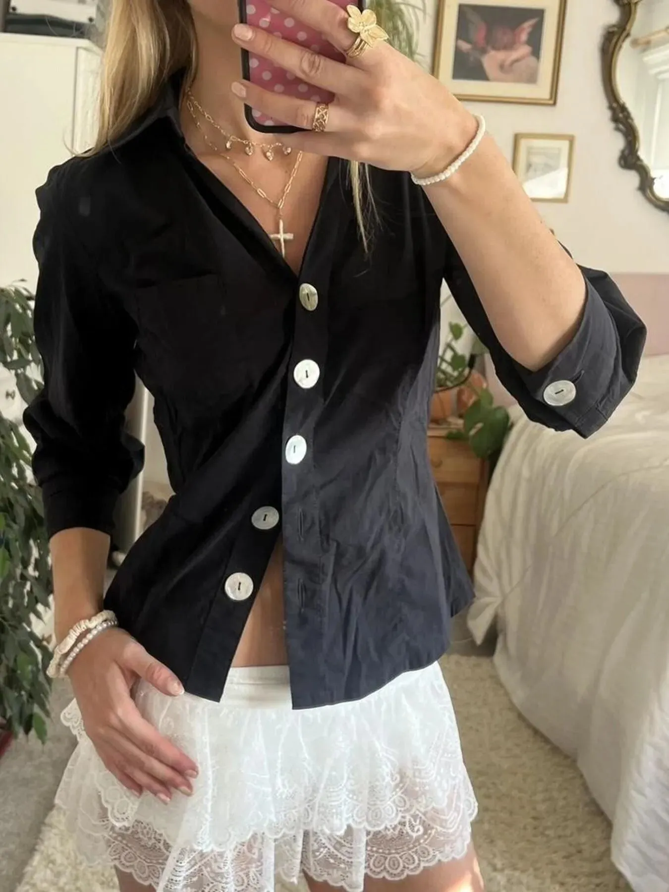 Collared Neck Button-Down Shirt sold by Charming Charlie product image thumbnail 4
