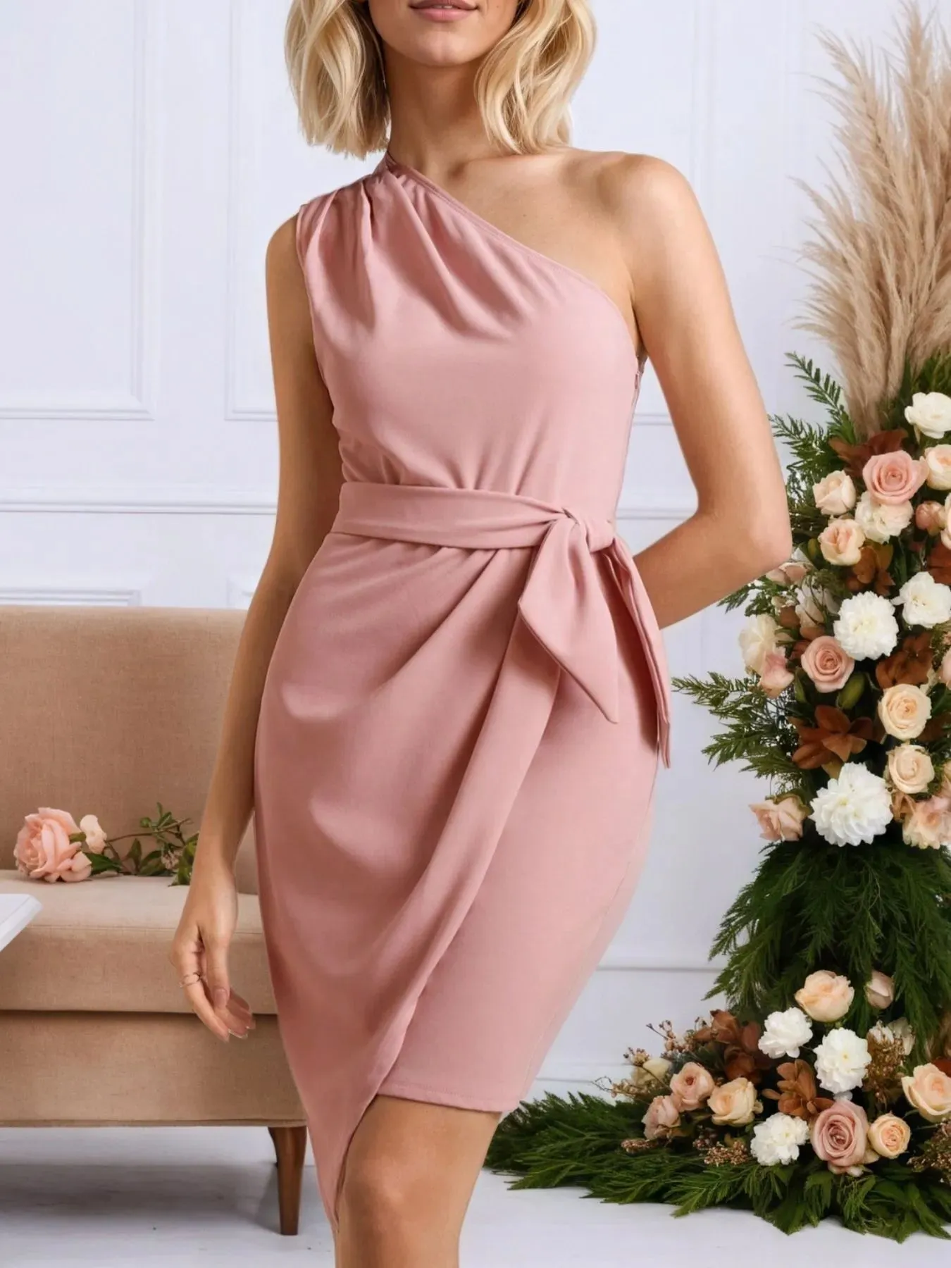 One-Shoulder Wrap Dress with Bow Detail sold by Charming Charlie product image thumbnail 3